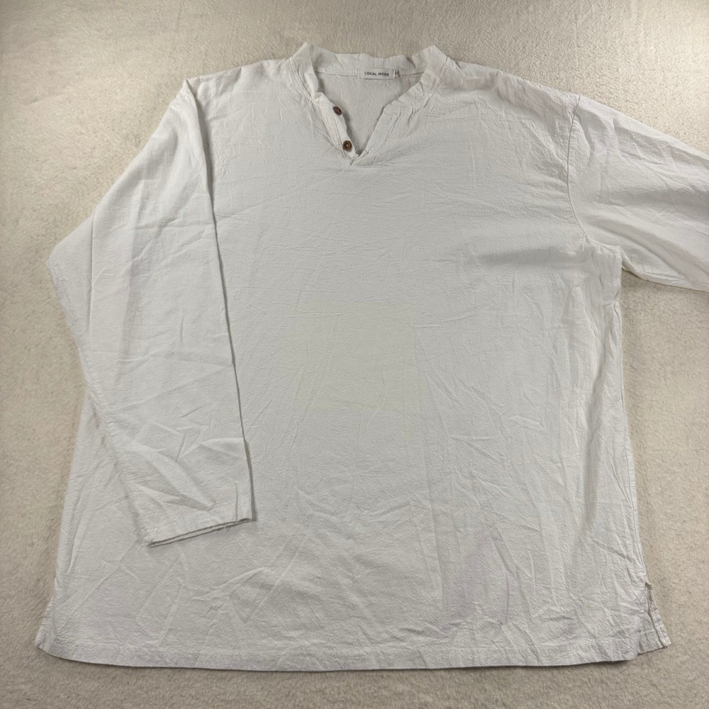 Local Mode Henley Shirt Mens XXL White Good Crinkle Texture Long Sleeve Boho